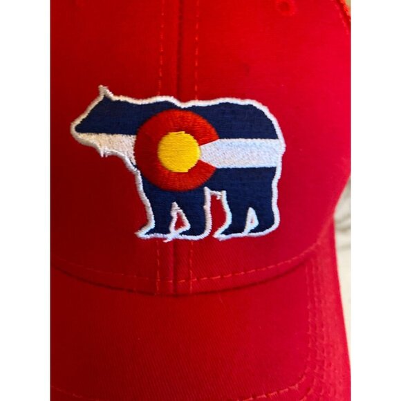 Colorado Bear Red Trucker Hat With Mesh Back & Adjustable Snapback - Picture 2 of 7